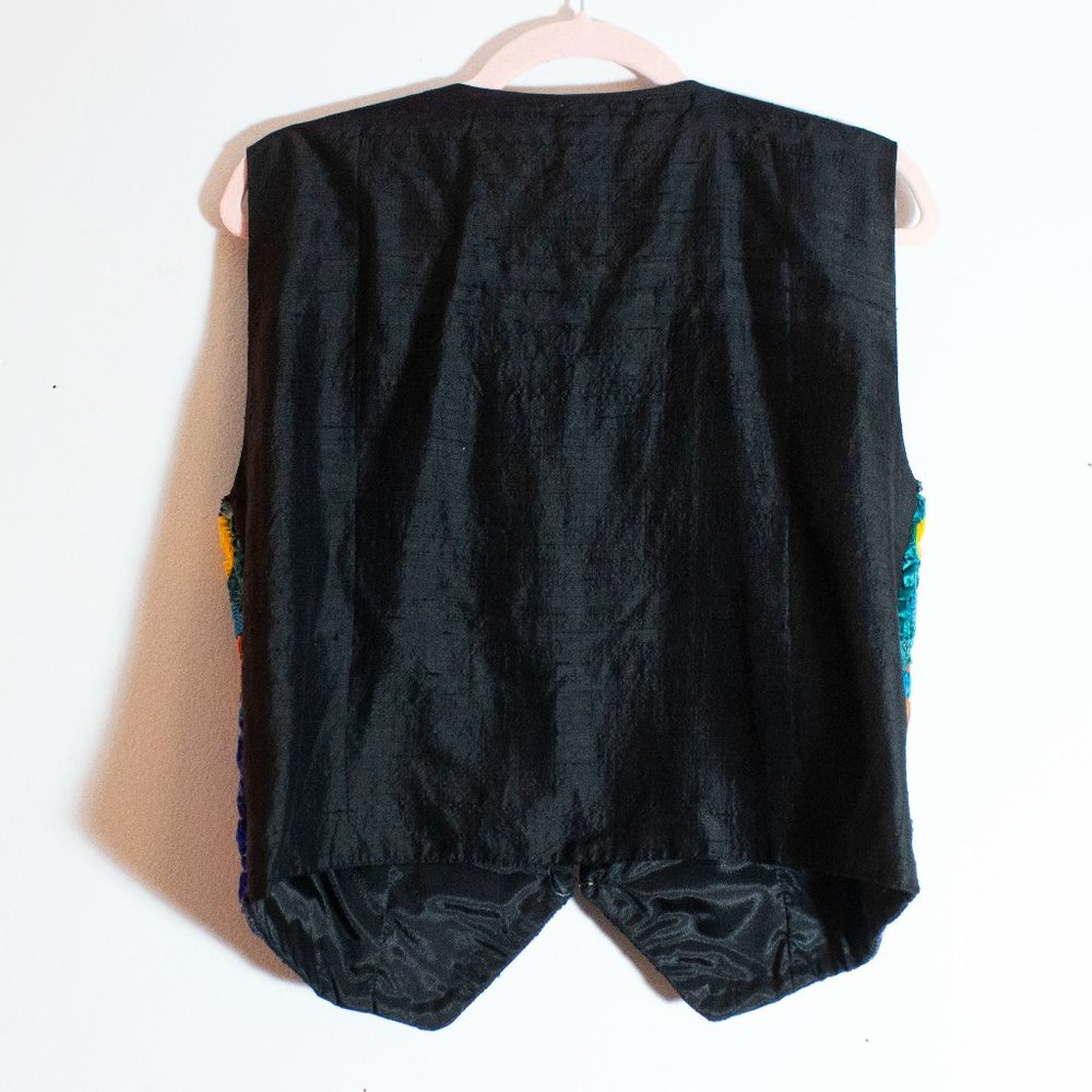 Vintage Vest Cache Silk Wearable Art ribbon Large 80s blue red yellow - Picture 4 of 12